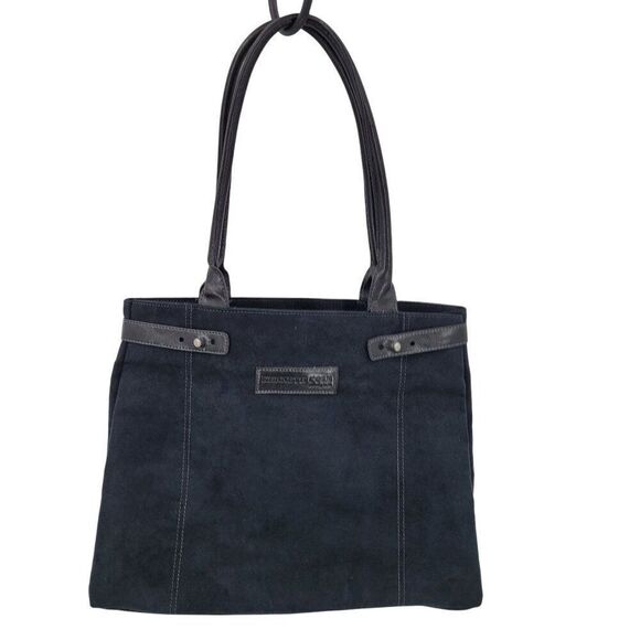 Kenneth Cole Black Suede Top Handle Tote & Mini Bag Wallet Contrast Stitching - Picture 2 of 16